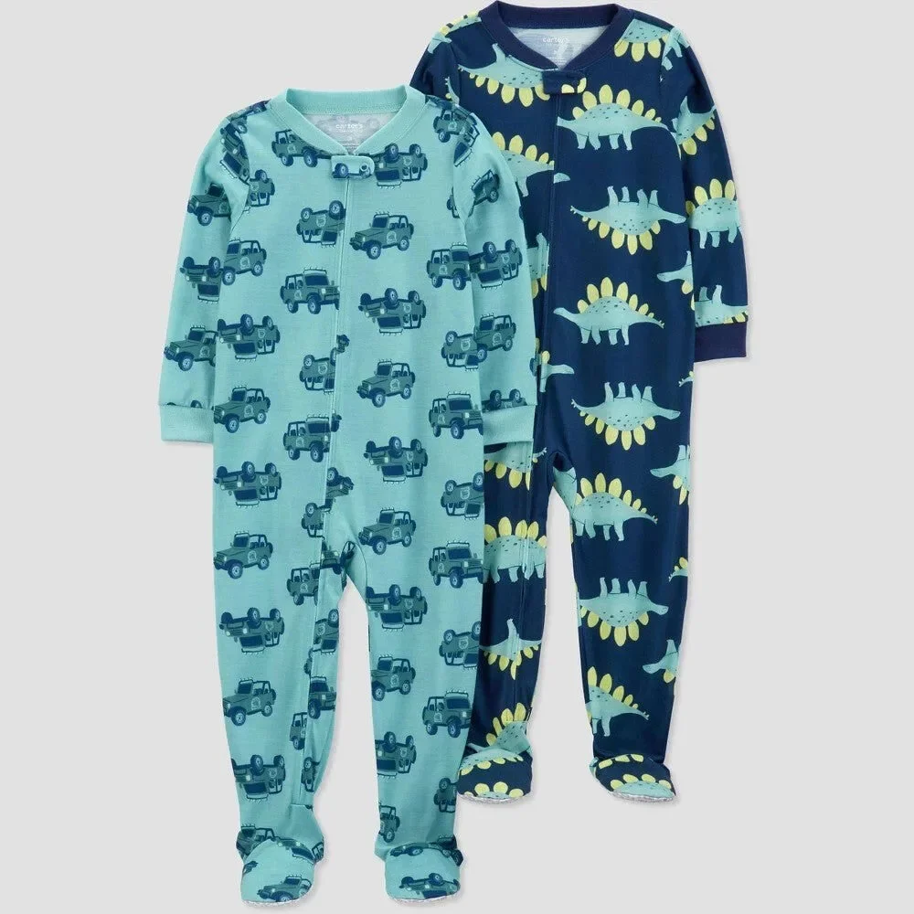 Carter's Just One You Toddler Boys' 2pk Cars and Dinos Footed Pajama - Green/Bl